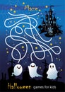 Mini games for children, Halloween. labyrinth with ghosts. book for preschooler