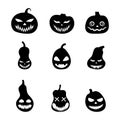 Halloween set of silhouettes scary pumpkins. Illustration of Jack-o-lantern facial expressions. Simple collection spooky horror Royalty Free Stock Photo