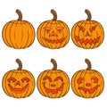 Halloween set of six orange pumpkins Royalty Free Stock Photo