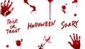 Halloween set. Various blood splatter, Trick or Treat, Halloween and Scary lettering Royalty Free Stock Photo