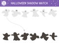 Halloween shadow matching activity for children. Autumn puzzle with ghost. Educational game for kids with scary spooks. Find the