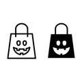 Halloween shopping bag line and glyph icon. Package vector illustration isolated on white. Festive outline style design