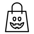 Halloween shopping bag line icon. Package vector illustration isolated on white. Festive outline style design, designed