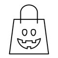 Halloween shopping bag thin line icon. Package vector illustration isolated on white. Festive outline style design