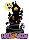 Halloween sign with house on hill Royalty Free Stock Photo