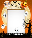 Halloween sign with little mummy pumpkin mask, and ghost Royalty Free Stock Photo