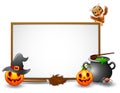 Halloween sign with owl, spider, and pumpkin Royalty Free Stock Photo
