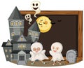 Halloween signboard with children ghost