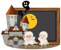 Halloween signboard with children ghost