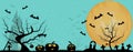 Halloween silhouette background, pumpkins on the graveyard in night sky background - Vector illustration Royalty Free Stock Photo