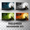 Halloween silhouette background sets with different colour scene