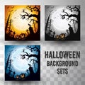 Halloween silhouette background sets with different colour scene