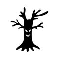 Halloween silhouette black creepy twisted tree - for cricut, design decor. Scary tree silhouette with smirk