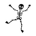 Halloween silhouette black sceleton character. Funny dancing skeleton made of bones, isolated on white background Royalty Free Stock Photo