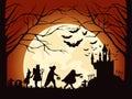 Halloween silhouette Children trick or treat full moon2