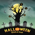 Halloween silhouette dead tree in night graveyard Royalty Free Stock Photo