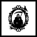 Halloween.Silhouette Death with a scythe in a frame, portrait on