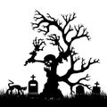 Halloween, Silhouette scary-zombie tree without leaves in cemete