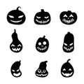 Halloween silhouettes scary pumpkins set. Illustration of Jack-o-lantern facial expressions. Simple collection spooky horror Royalty Free Stock Photo