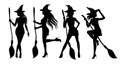 Halloween silhouettes of sexy witch. Set 1 Royalty Free Stock Photo