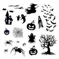 Halloween silhouettes vector set isolated on white background Royalty Free Stock Photo