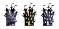 Halloween silhouettes of watercolor terrible castles isolated on white background