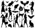 Halloween Silhouettes. Witch, pumpkin, black cat.Halloween party. Spider sticker. Trick or treat. Royalty Free Stock Photo