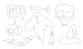 Halloween single line elements collection. Spooky night one line icons decoration. Pumpkin and ghost for Postcard and