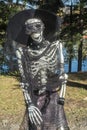 Halloween skeleton dressed up with a mask