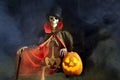 Halloween Skeleton and Jack-O-Lantern Royalty Free Stock Photo