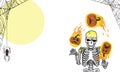 A halloween skeleton juggling flaming pumpkins wide orientation