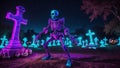 Halloween skeleton pumpkin burial ground night sky scare crow background wallpaper