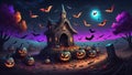 Halloween skeleton pumpkin burial ground night sky scare crow background wallpaper