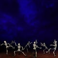 Halloween skeletons. Dark blue background. Royalty Free Stock Photo