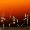 Halloween skeletons. Orange background.