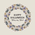 Halloween Sketch Circle Wreath, Banner or Card Template. Holiday Vector Illustration with Retro Typography and Bright Royalty Free Stock Photo