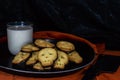 Halloween skill cookies with milk and butcher knife Royalty Free Stock Photo