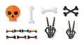 Halloween Skull, Bones, Skeleton Hands with Peace Sign, Vector Halloween Elements Royalty Free Stock Photo