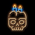 halloween skull candle neon glow icon illustration