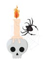 Halloween skull with candle and spider vector design Royalty Free Stock Photo