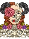 Halloween Skull Flower Cartoon Colored Clipart