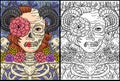 Halloween Skull Flower Coloring Page Illustration