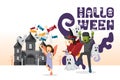 Halloween with skull spooky and horror illustration. Design for holiday party celebration. Design vector