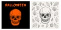 Halloween skull vintage retro poster vector illustration gift card, print Royalty Free Stock Photo