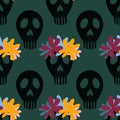 Halloween skulls seamless cartoon flower doodle pattern for wrapping paper and clothes print and kids and fabrics