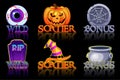 Halloween slots icons. Wild, Bonus and Scatter icons for slots machine in Halloween style