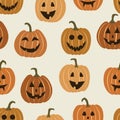 Halloween smile pumpkins vector seamless repeat pattern. Royalty Free Stock Photo