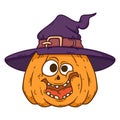 Halloween smiling pumpkin with witch hat