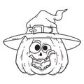 Halloween smiling pumpkin with witch hat