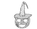 Smiling pumpkin in a witch`s cap with patterns in Zenart style on a white background. Royalty Free Stock Photo